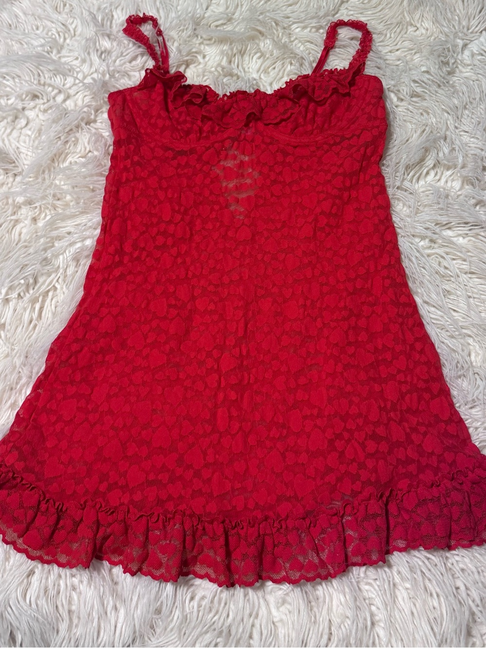 Victoria’s Secret Y2K The Lacie Lingerie Red Hearts Ruffle Babydoll Size Large